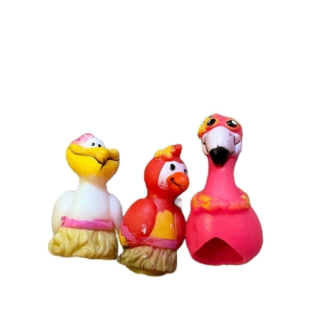 Vintage Flamingo Finger Puppet Set Bundle Colorful Bird Figurines Set